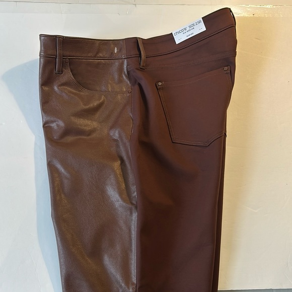 Chico’s Pants 14R (2.5R) Faux Leather Front Ponte Back Slim Leg in brown NWT - Picture 7 of 9